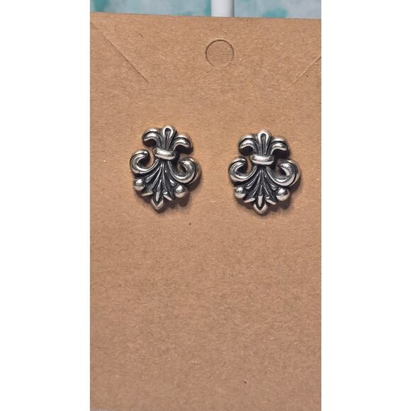 Vintage 925 Silver Fleur de Lis Stud Earrings Earrings - Picture 2 of 4